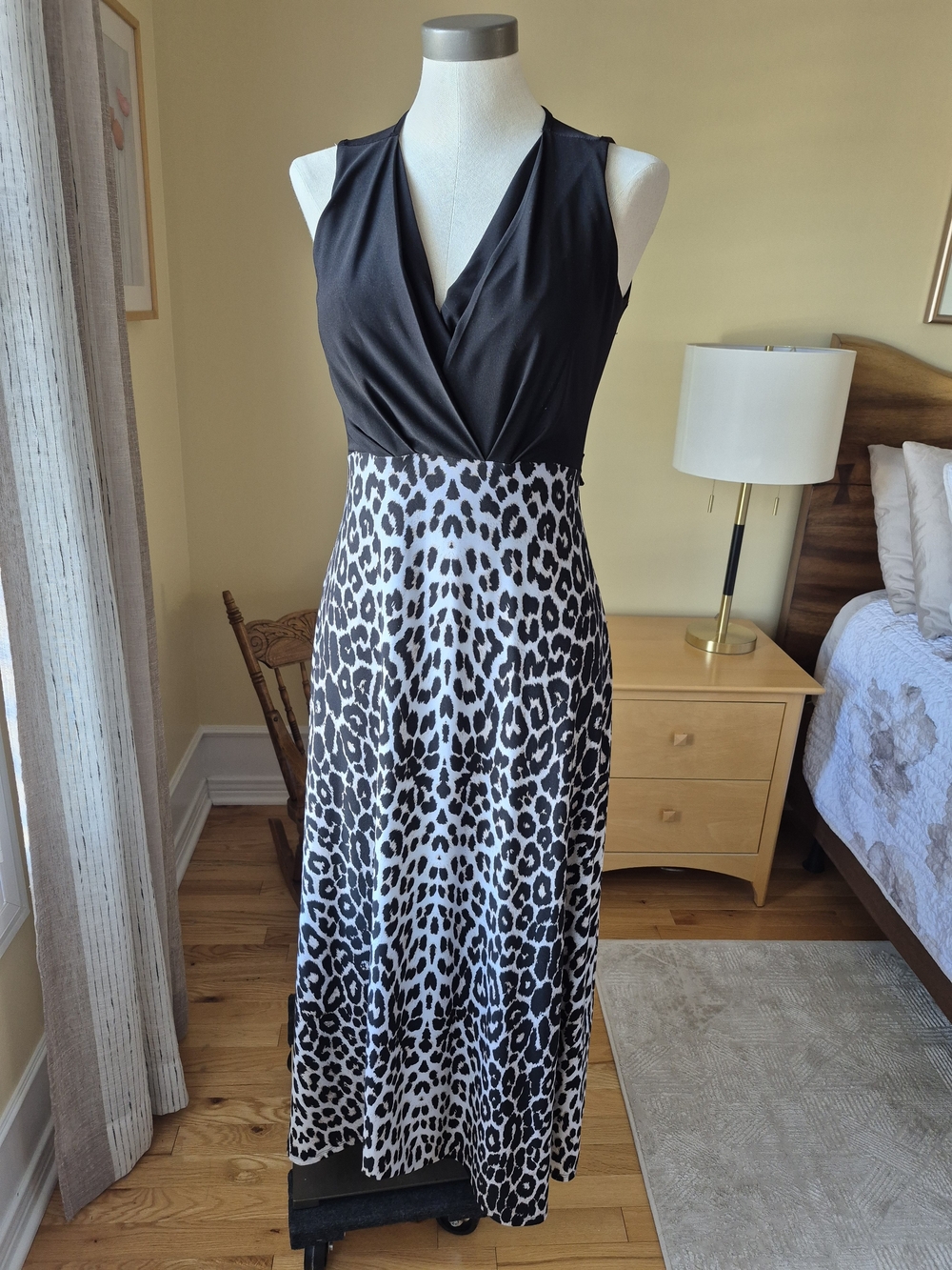 INC Black V-Neck Maxi Dress with Leopard Print Skirt